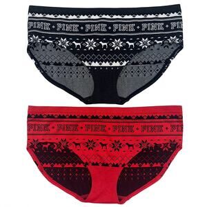 2 x Victorias Secret PINK Seamless Fair Isle Holiday Hipster Panty Size L